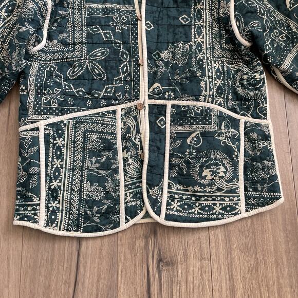 Zara Reversible Quilted Coat Size Small Green Paisley Bandana Jacket OVERSIZED - Picture 5 of 11